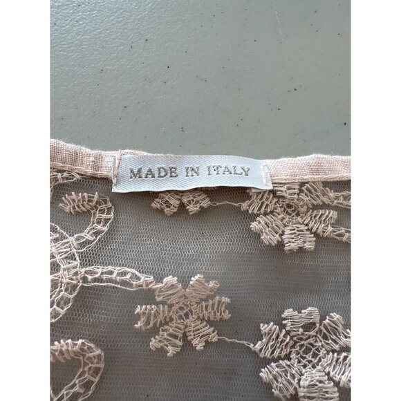 Italy Linen Cardigan Size Medium Floral Lace Button Front Linen Pink Fairy Boho - Picture 5 of 7